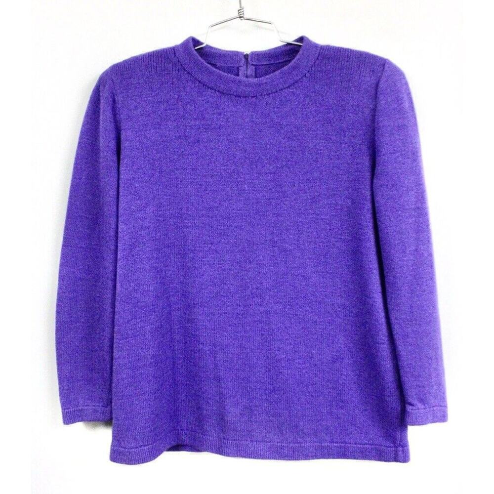 St. John Collection Marie Gray Womens S Knit Purple LS Top Back Zip Career 1980s